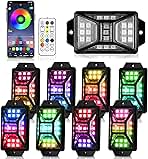8 Pods Full Angle RGB Rock Lights Compatible with 12V Trucks Jeep UTV SUV ATV Boat Golf Cart, Waterproof, Multi-Color,Brake Light, App/Remote Control Led Rock Lights with Music Mode