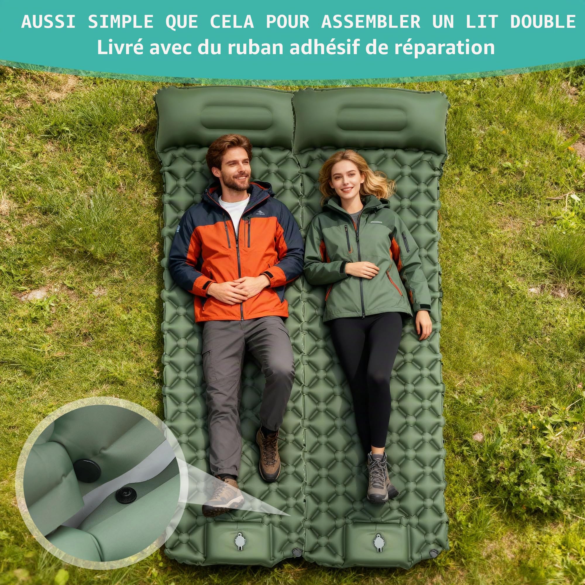 JIYANA Matelas Camping Portable Ultraléger, Matelas Autogonflant 1 Personne Camping, Tapis de Sol Camping, Matelas Gonflable 1 Personne Polyvalent pour Voyage, Plage, Randonnée et Séjour en Plein Air