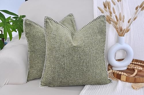 Miniatura 6 de Juego de 2 fundas de almohada de 16 x 16 pulgadas, color verde oliva claro, fundas de almohada decorativas cuadradas de felpilla suave con textura