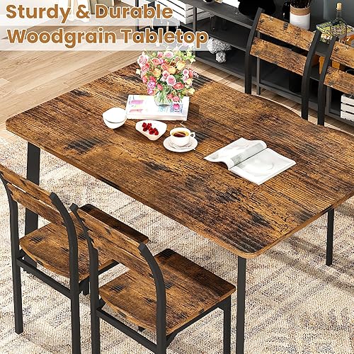 Miniatura 6 de Recaceik Juego de 4 mesas de comedor para 4, mesa de cocina y sillas, juego de 4 sillas de madera para cocina y comedor con sillas de comedor