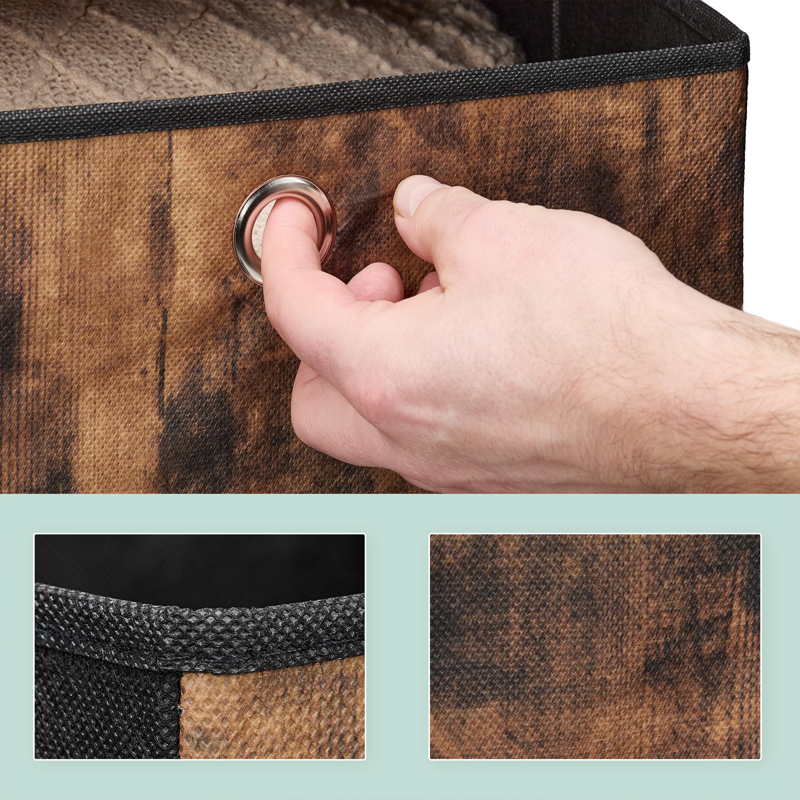 Relaxdays Scatola Portaoggetti, Set 6 Box a Cubo da Scaffale, HLP: 33x33x33 cm, Portagiochi Pieghevole, Nero Marrone