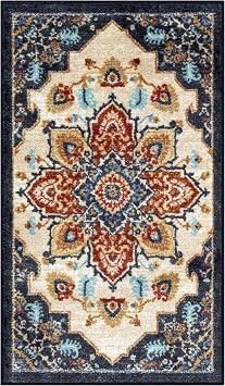 Maples Rugs Ruby Oriental Area Rug - Made in USA - Washable, Non Slip Indoor Carpet for Entryway, Foyer, Kitchen, and Bathroom, 18 x 210, Red/Gold