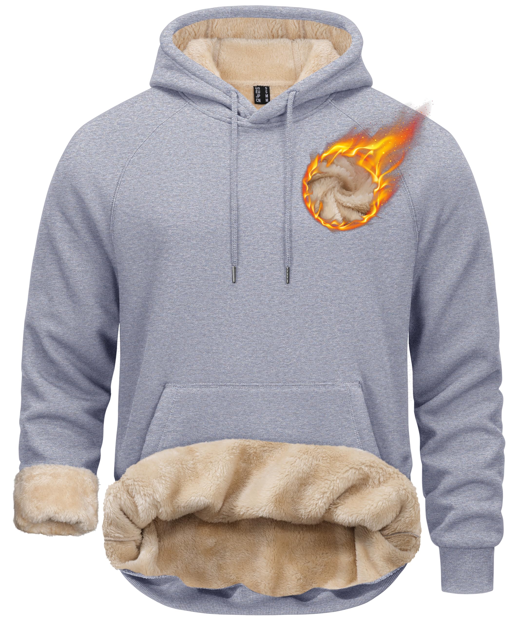 Mens Fleece Hoodies Sherpa Thermal Winter Pullover Sweatshirts