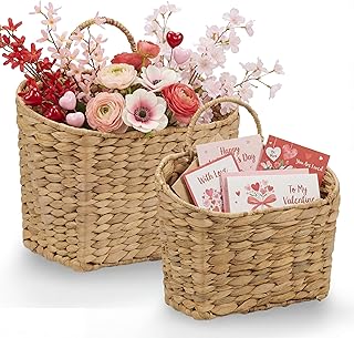 Set of 2 Wicker Hanging Basket for Organizing, Front Door, Mail, Flowers