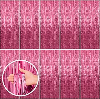 10 Pack Pink Backdrop Party Decorations Tinsel Curtain Party Backdrop Foil Fringe Birthday Decorations Photo Booth Streamer Backdrop Pink Theme Bachelorette Graduation Party Decorations