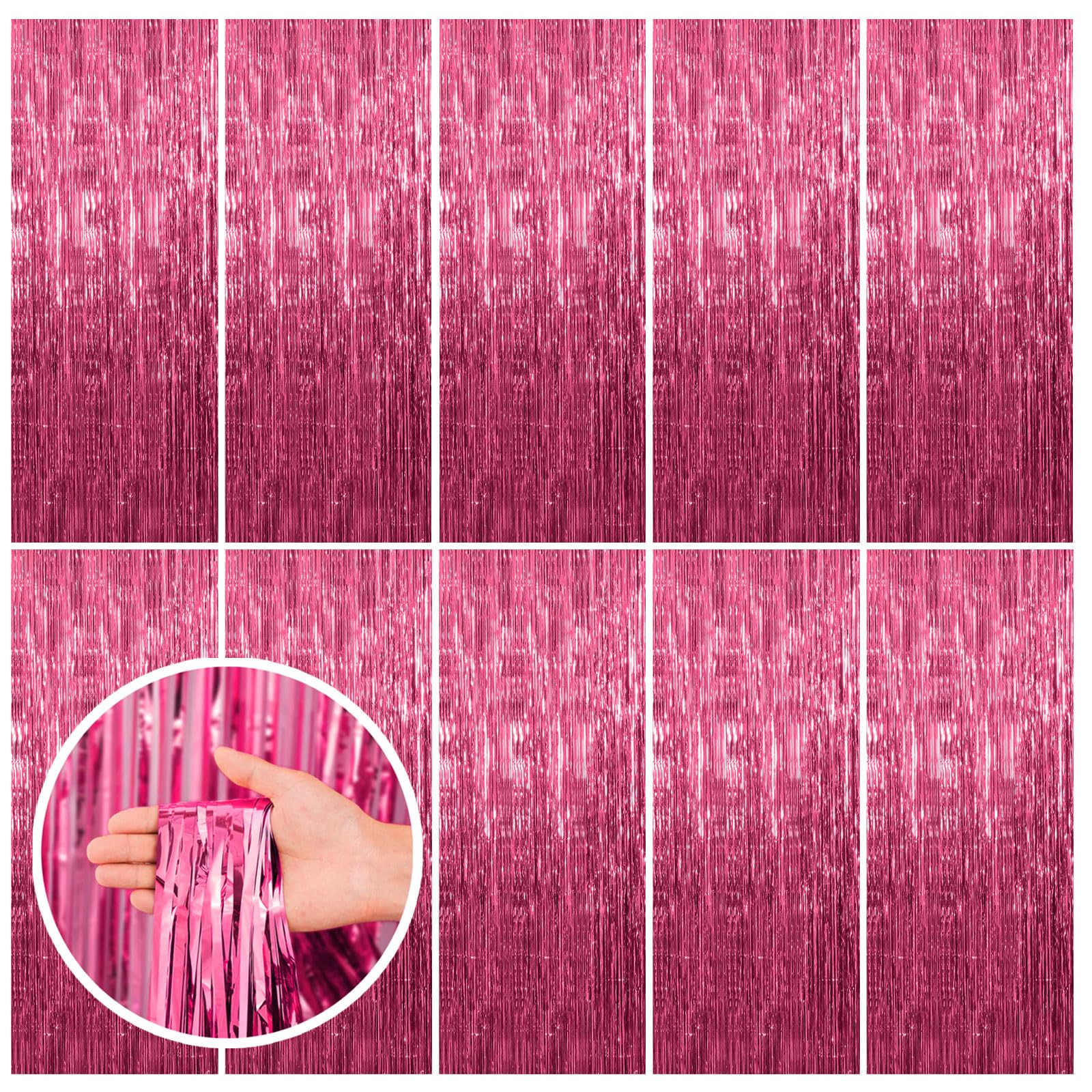 BOMSI 10 Pack Pink Backdrop Party Decorations Tinsel Curtain Party Backdrop Foil Fringe Birthday Decorations Photo Booth Streamer Backdrop Pink Theme Bachelorette Graduation Party Decorations