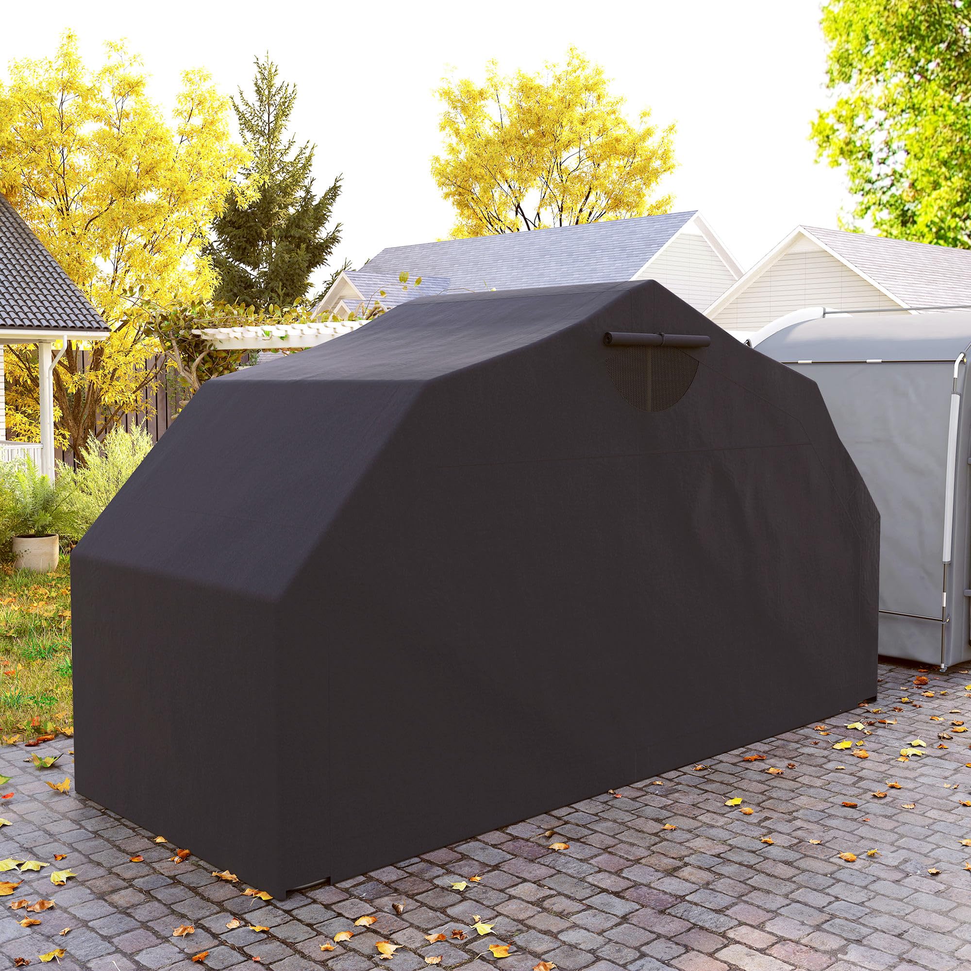 Outsunny Abri de Moto extérieur Tente à Moto Pliable de 345 x 135 x 191 cm avec Housse de Protection en Tissu Oxford, imperméable Anti-UV, 2 fenêtres enroulables, Rangement Garage extérieur, Noir