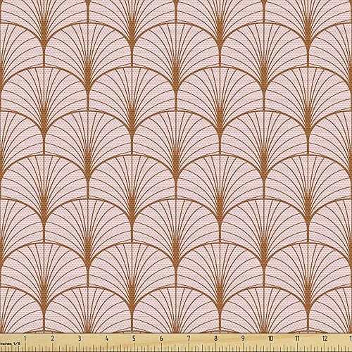 Ambesonne The Yard - Tela rosa rubor de The Yard Art Deco geométrica vintage de plumas repetitivas, patrón de escamas de material decorativo para