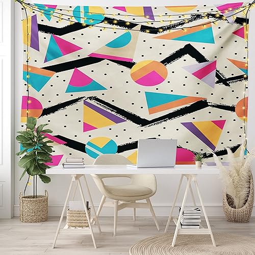 Miniatura 7 de Ambesonne Tapiz indie, estilo moderno de Memphis de los años ochenta, geométrico, abstracto, colorido, diseño de puntos, funky, para colgar en la