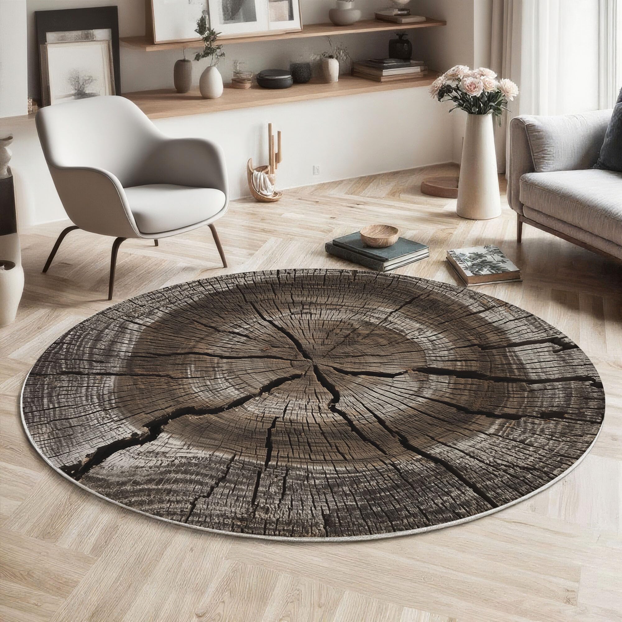Tapis imprimé souche d'arbre avec envers antidérapant et texture ultra douce