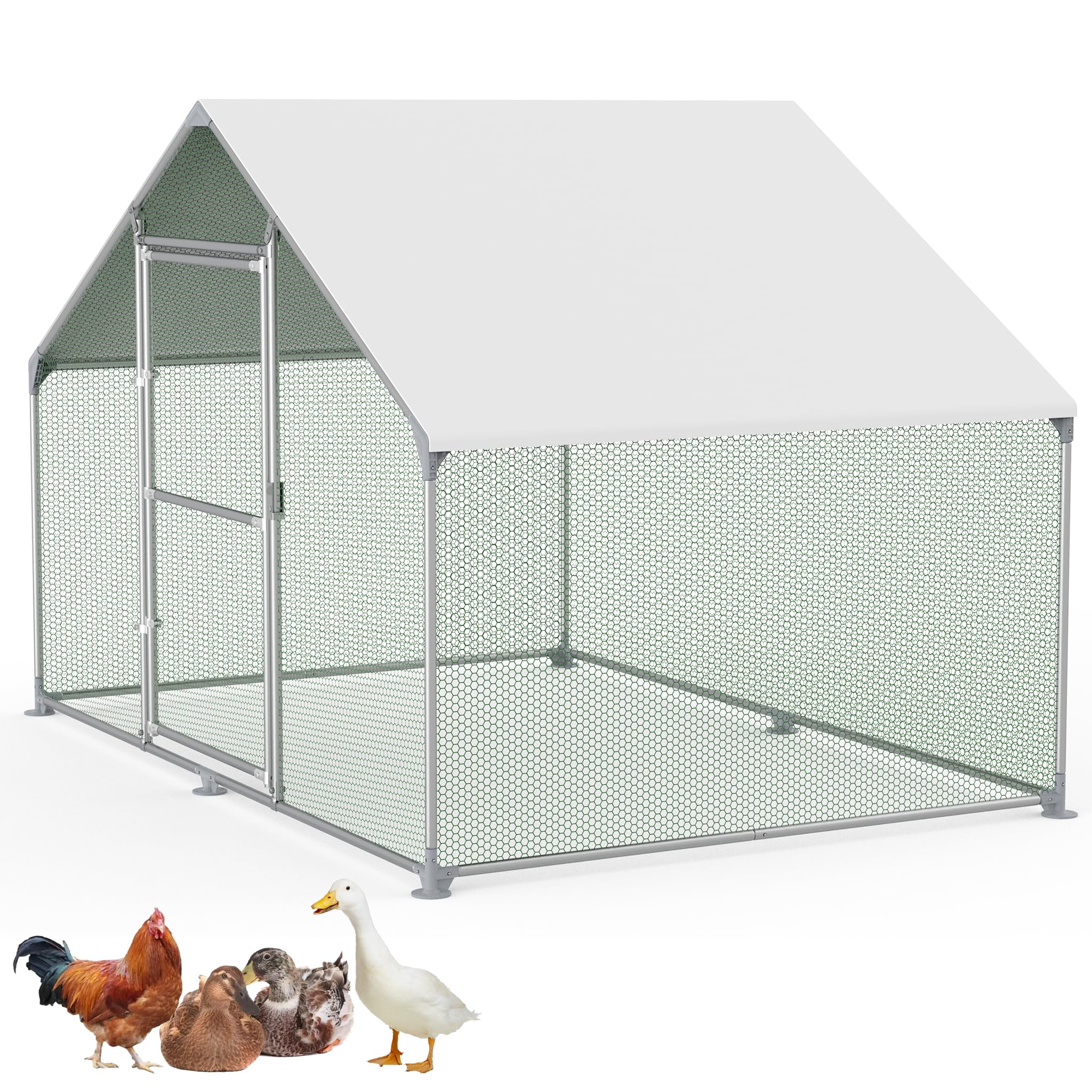 FIVMEN Recinzione per Pollaio 3x2x2 m Recinto Pollaio in Metallo 6 m² Gabbie per Pollame con Tetto di Protezione Solare, Porta e Sbarre Recinto Esterno Gabbie per Polli Stalle per Pollame