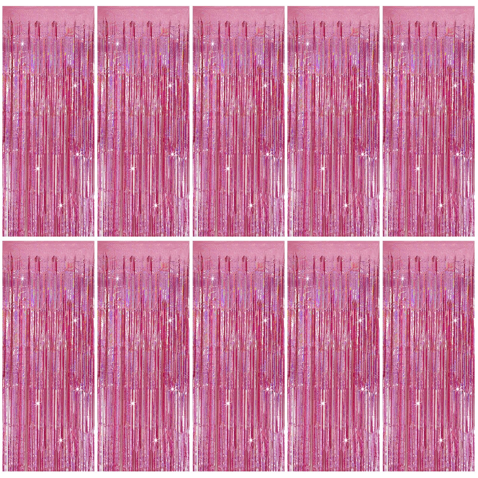 Cortina de oropel para fiesta, telón de fondo rosa, decoraciones de fiesta de cumpleaños, 10 paquetes de cortinas de flecos de aluminio con purpurina, decoración de fiesta, serpentinas, cabina de