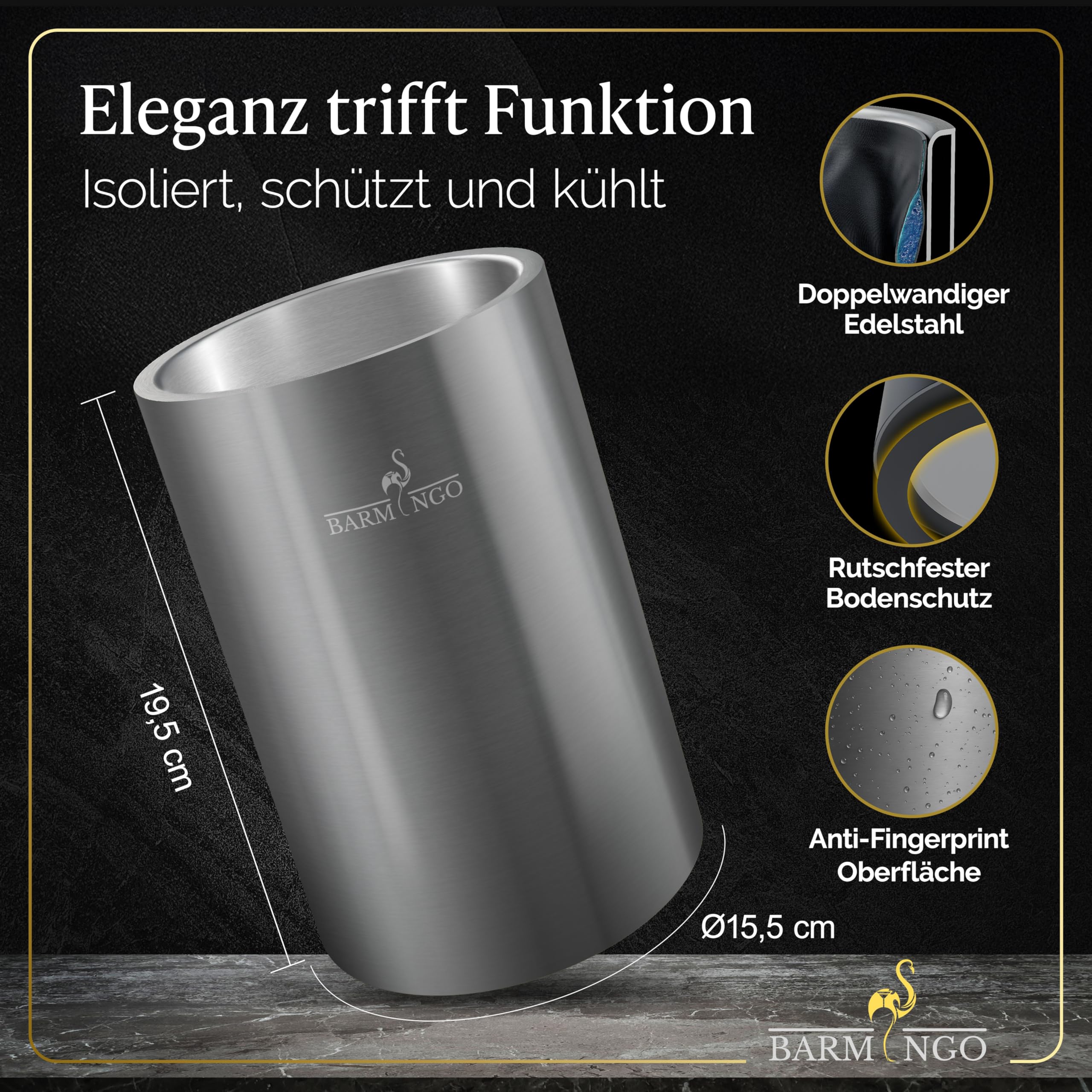 SPAR-SET: Eiswürfelbehälter & Weinkühler Set | 2l Eisbehälter Set mit Sieb, Eiswürfelform, Zange | Sektkühler Edelstahl mit 2 Kühlakkus