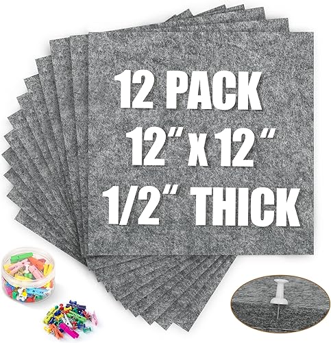 AKTOP Tablón de anuncios de corcho de 12 x 12 pulgadas, azulejos de corcho de fieltro de 12 pulgada de grosor, paquete de 12 tablones cuadrados