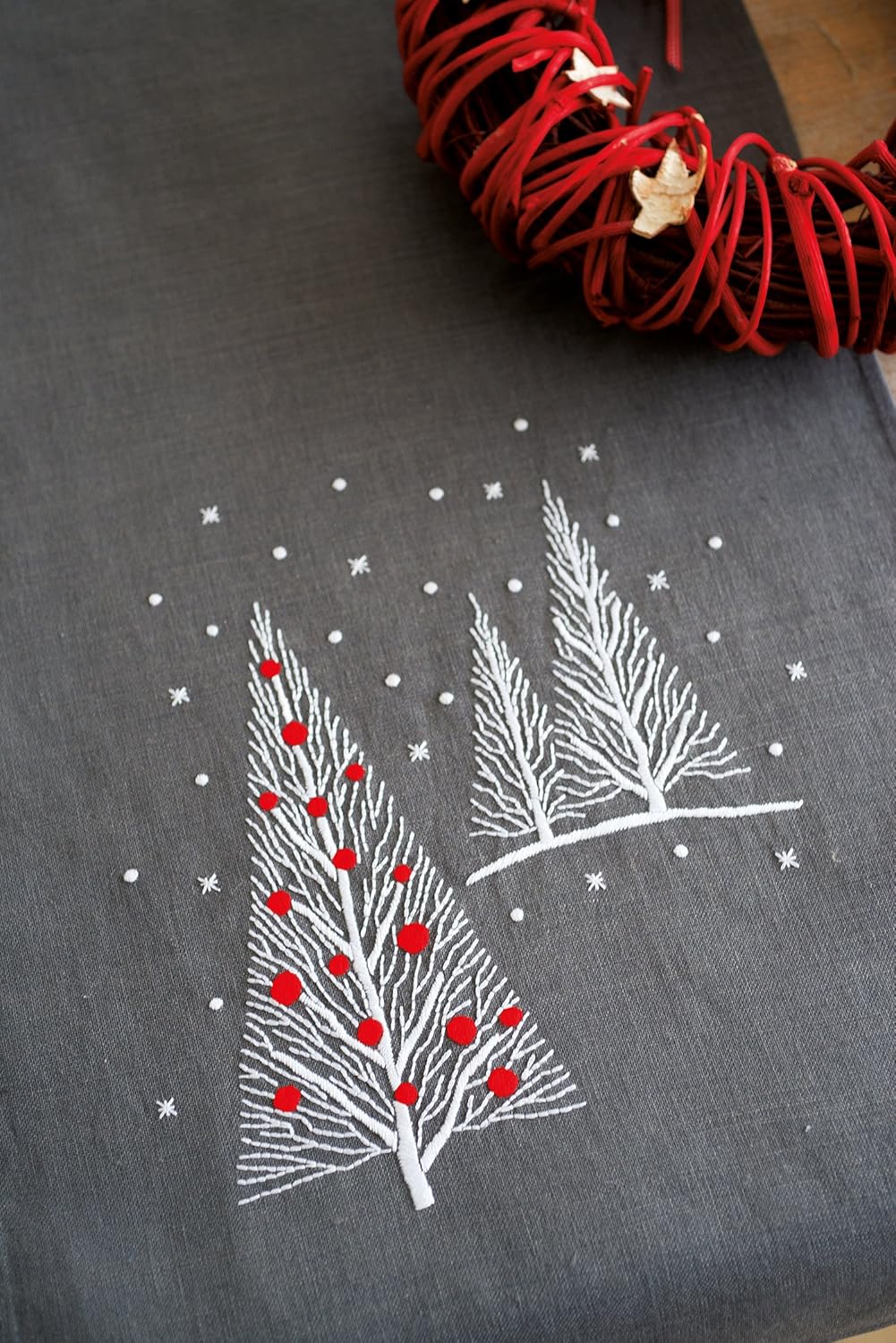 Vervaco Printed Table Runner Kit Christmas Trees 16" x 40"