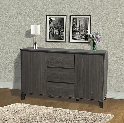 Kings Brand Furniture – Mesa consola de gabinete de servidor de buffet de madera, gris roble
