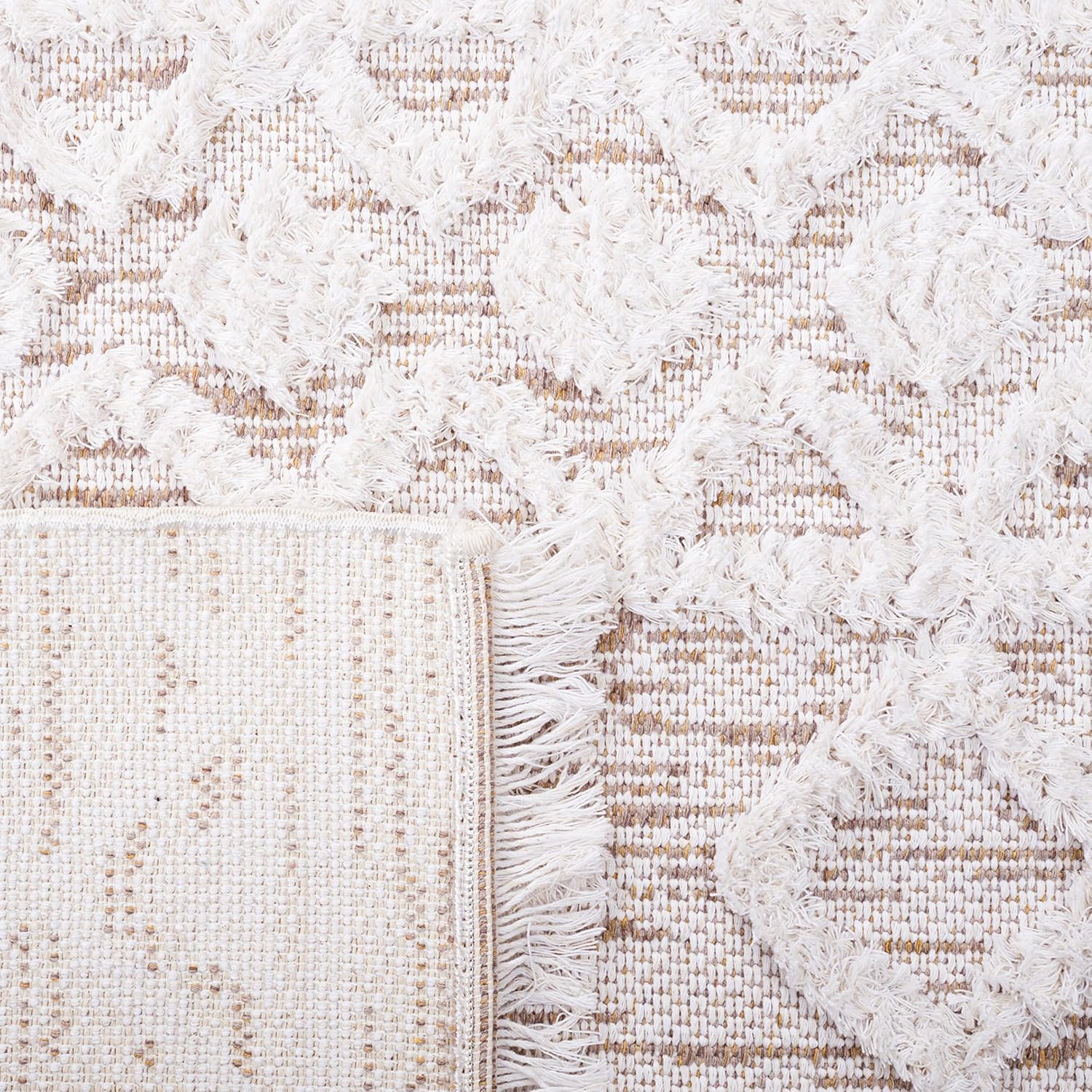 SAFAVIEH Augustine Collection Runner Rug - 2' x 9', Ivory & Beige, Moroccan Boho Rustic Fringe Cotton Design, Easy Care, Ideal for High Traffic Areas in Living Room, Bedroom (AGT758B)