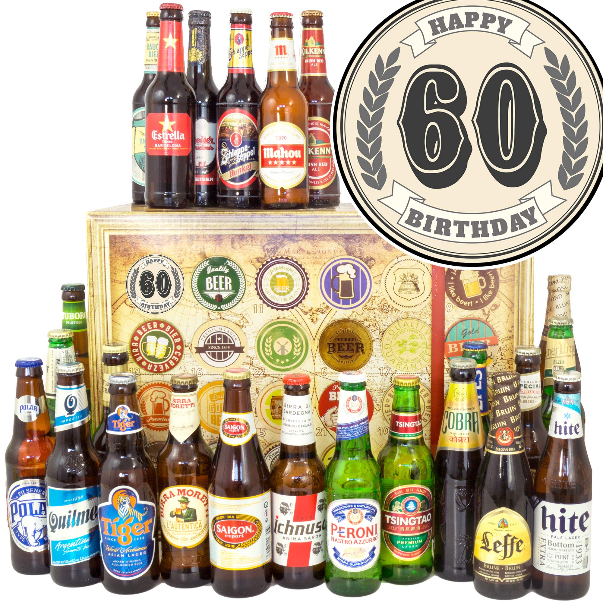 60. Geburtstag - Bier aus aller Welt 24x - 60. Geburtstag Geschenke - Kalender Weihnachten Bier 2024 2025