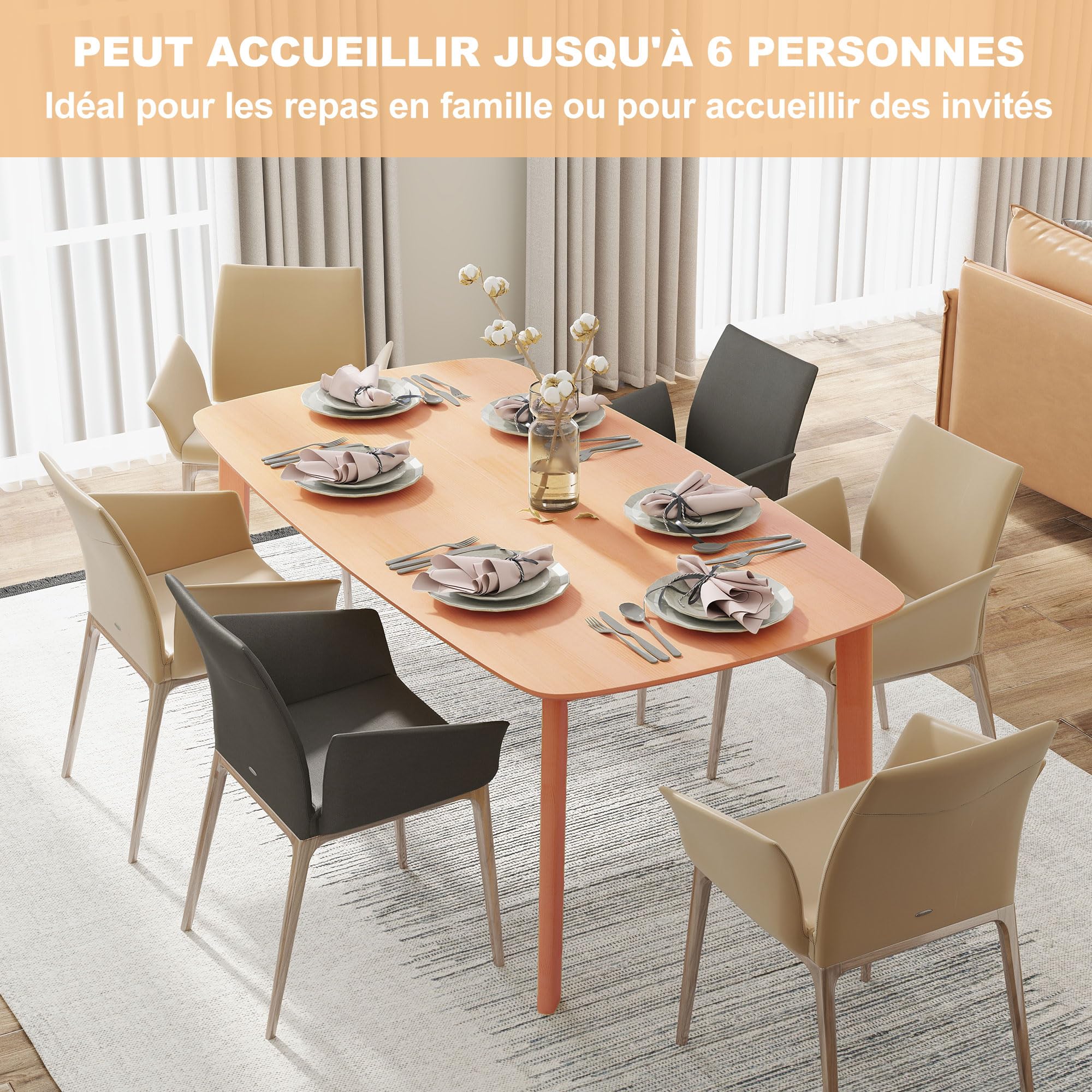 HOMCOM Table à Manger Rectangulaire Salle à Manger 150 cm Bois Naturel