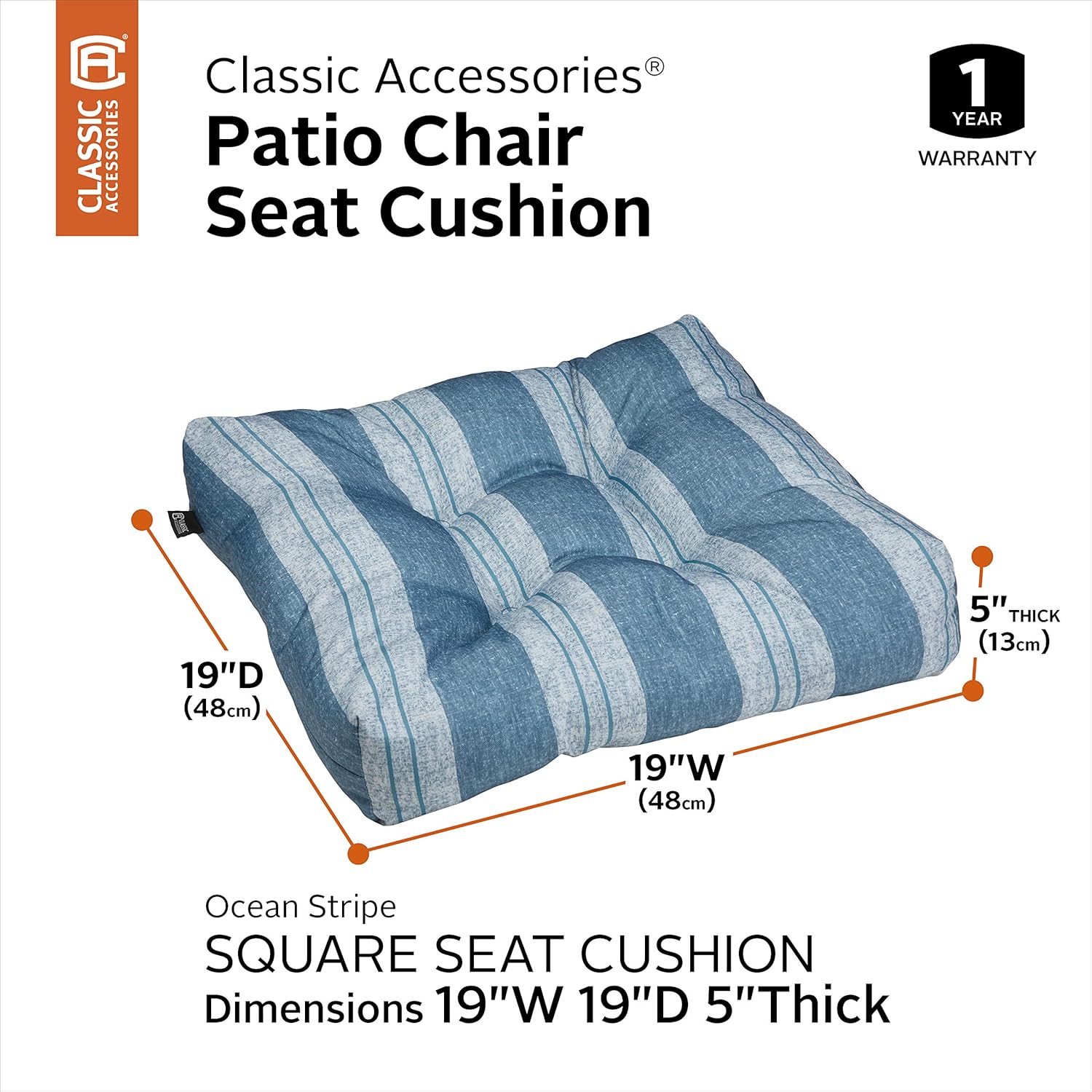 Classic Accessories Water-Resistant Square Patio Seat Cushions, 19 x 19 x 5 Inch, 2 Pack, Black : Garden & Outdoor