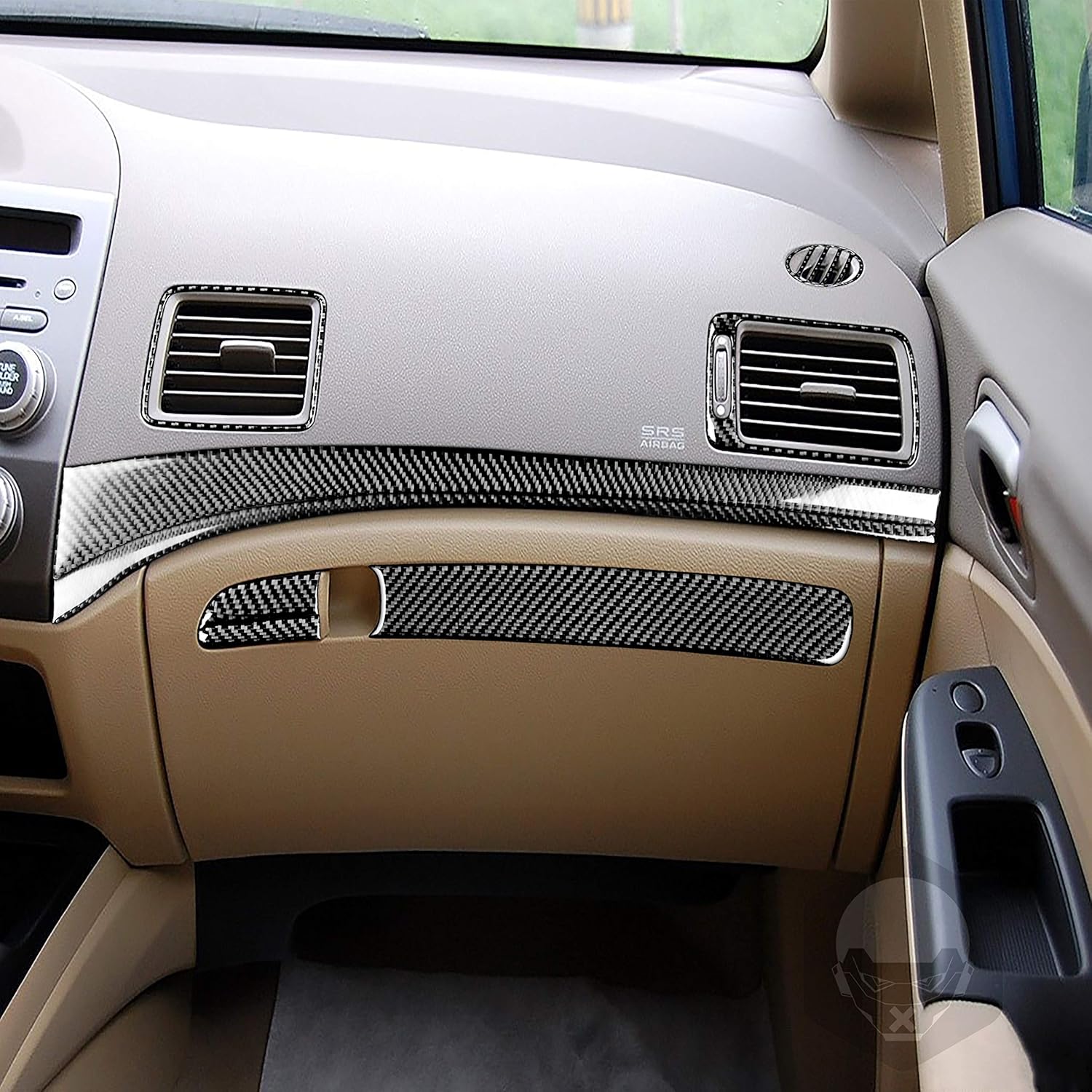 Compatible with Honda Civic 8 Gen 2006-2011 Auto Parts Carbon Fiber Passenger Dashboard Set Air Vent Panel Trim Sticker Automotive Interior Accessories
