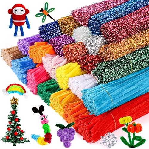 Caydo 2500 Pieces 25 Colors Pipe Cleaners Craft Supplies Assorted Glitter Chenille Stem Sparkle Pipe Cleaners Bulk for Kids Creative DIY Project,