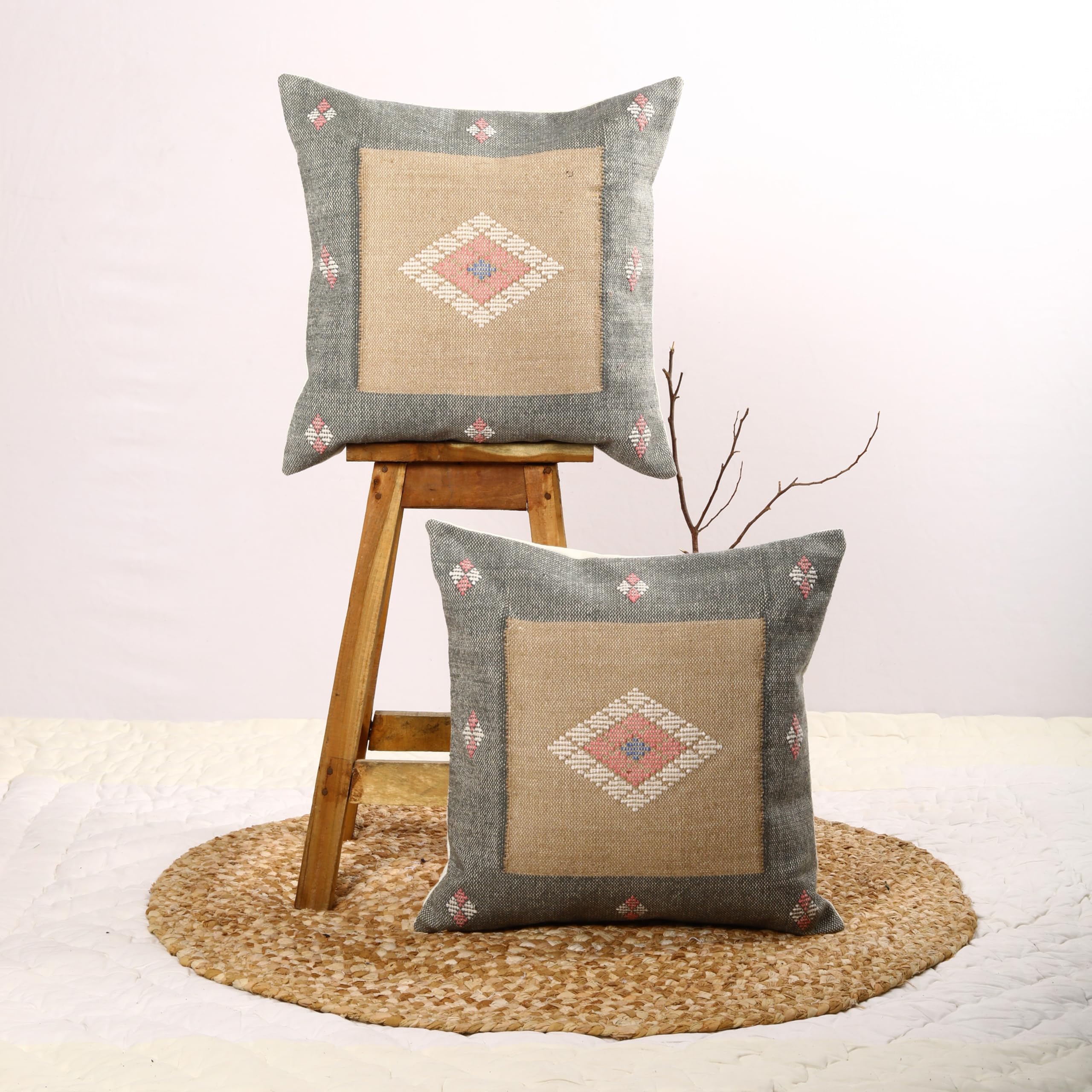 Trade Star Kilim - Juego de 2 fundas de cojín decorativas de 70 % yute, 30 % lana, muy duraderas, tejidas a mano (Sabra 20)
