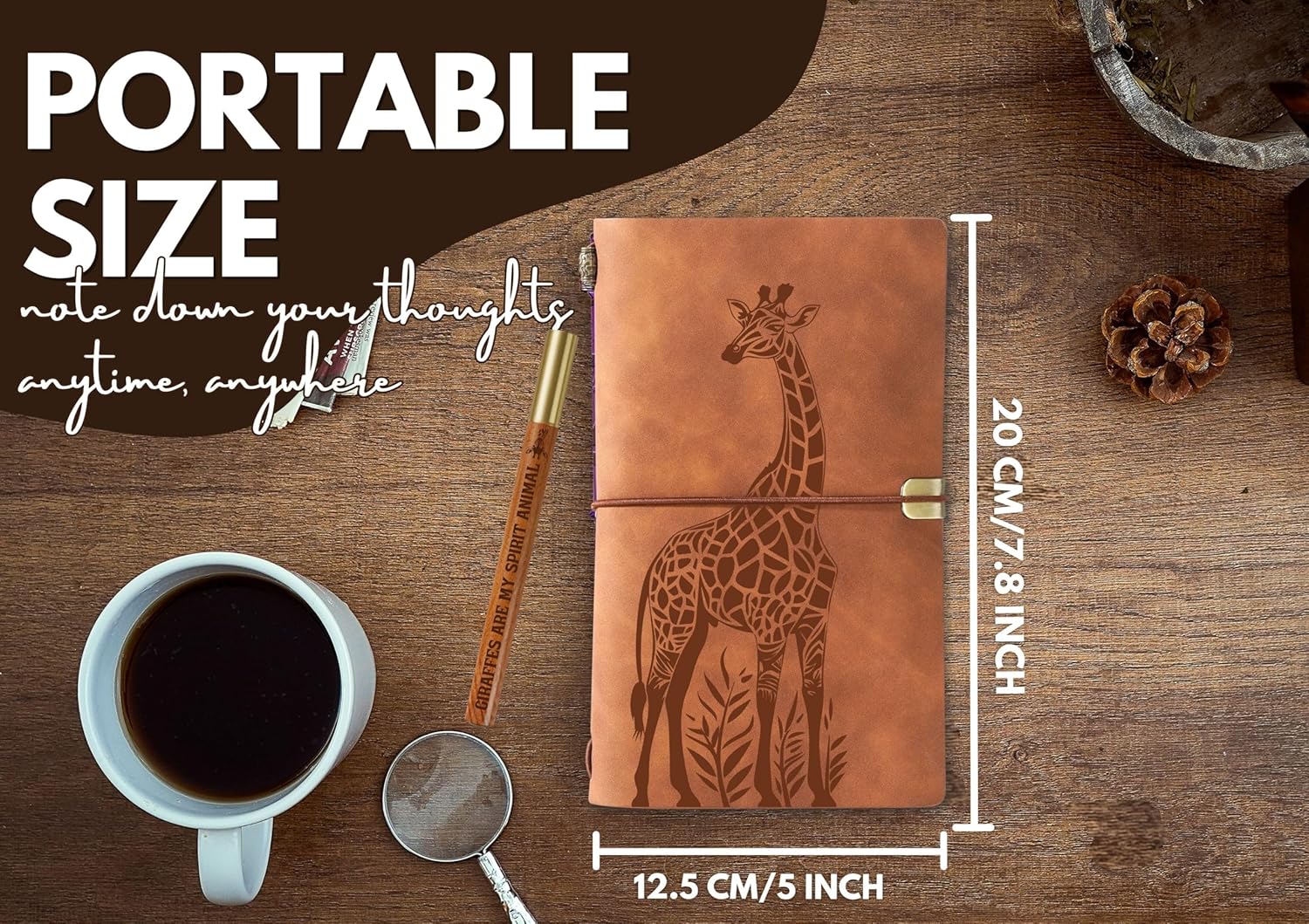 Giraffe Gifts Journal for Giraffe Lover, Gifts for Appreciation, Congratulations, Christmas and Birthday, Leather Journal Notebook with Pen, Refillable Sketchbook, Travel Diary, Lined Planner, 7x5 Inches - Image 5