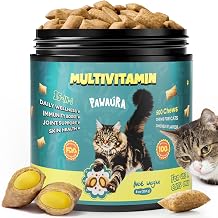 Cat Multivitamin Treats with Taurine 500 Crunchy & Creamy Cat Vitamin Chews for Immune, Joint, Digestion, Skin & Coat Support Daily Healthy Supplement for Cats of All Ages