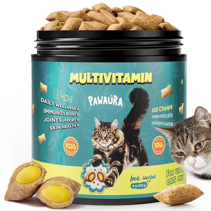 Multivitamínico para Gatos com Taurina, Sabor Frango, JX-DW500, 500 Mastigáveis