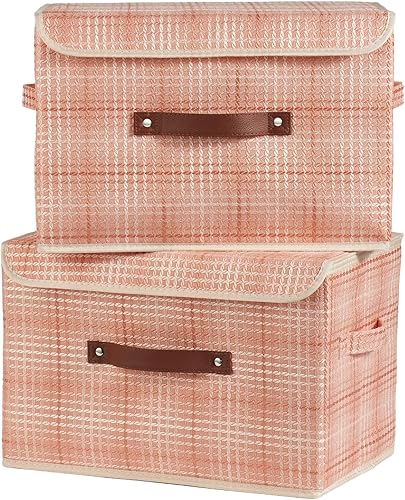 Miniatura 11 de Cajas de almacenamiento con tapa, contenedores de almacenamiento de tela de lino y algodón, contenedores organizadores, cestas decorativas plegables