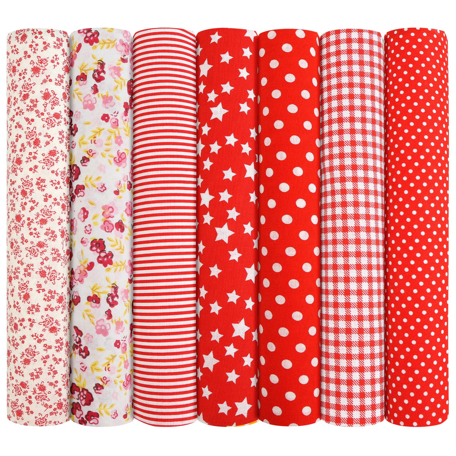 AOOSA 7pcs Fabric Bundles, 20"x20" Cotton Quilting Fabric Squares, Red — image 1