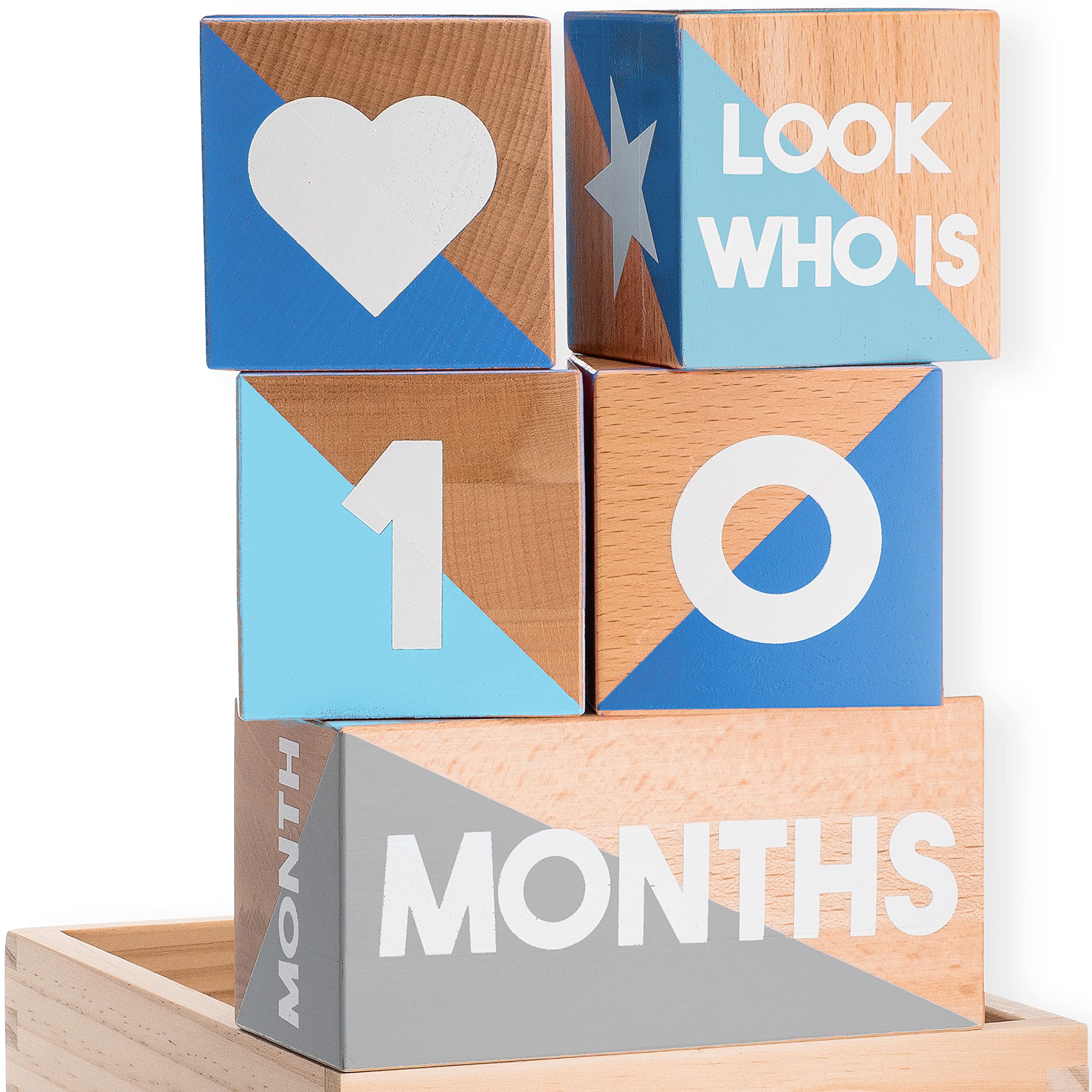 Baby Milestone Blocks, Blue & Gray – Heirloom Quality, Solid Beechwood – Best Insta Photo Worthy Monthly Milestone Props for Babies – Ultra-Photogenic Glaze – Non-Toxic, Safe Rounded Corners-image-38