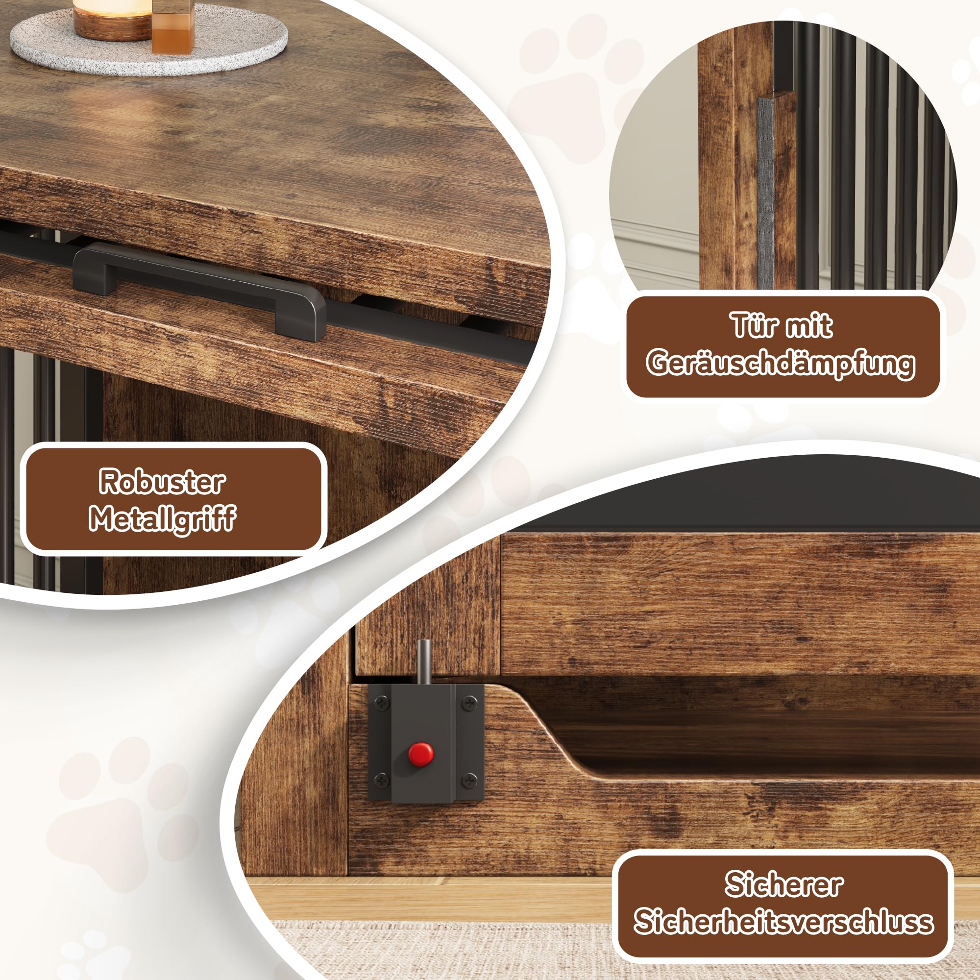 Jocoevol Hundebox Möbel, 107cm Hundekäfig für Große Hunde bis 36 kg, Hundehaus Holz mit versteckter Schiebetür, Heavy-Duty Hundekäfig mit Sicherheitsschloss und leisen Pads, 107x73x85 cm, Vintagebraun