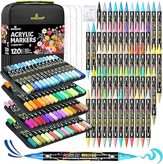 WINSONS Acrylstifte 120 Farben, Wasserfest und Ungiftig, Austauschbare Doppelspitze