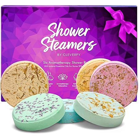 Cleverfy Shower Steamers Aromatherapy - Variety Pack of 6 Shower Bombs with Essential Oils. Personal Care and Relaxation Birthday Gifts for Women and Men. Purple Set