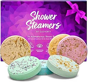 Cleverfy Shower Steamers Aromatherapy - Variety Pack of 6 Shower Bombs with Essential Oils. Personal Care and Relaxation Birthday Gifts for Women and Men. Purple Set