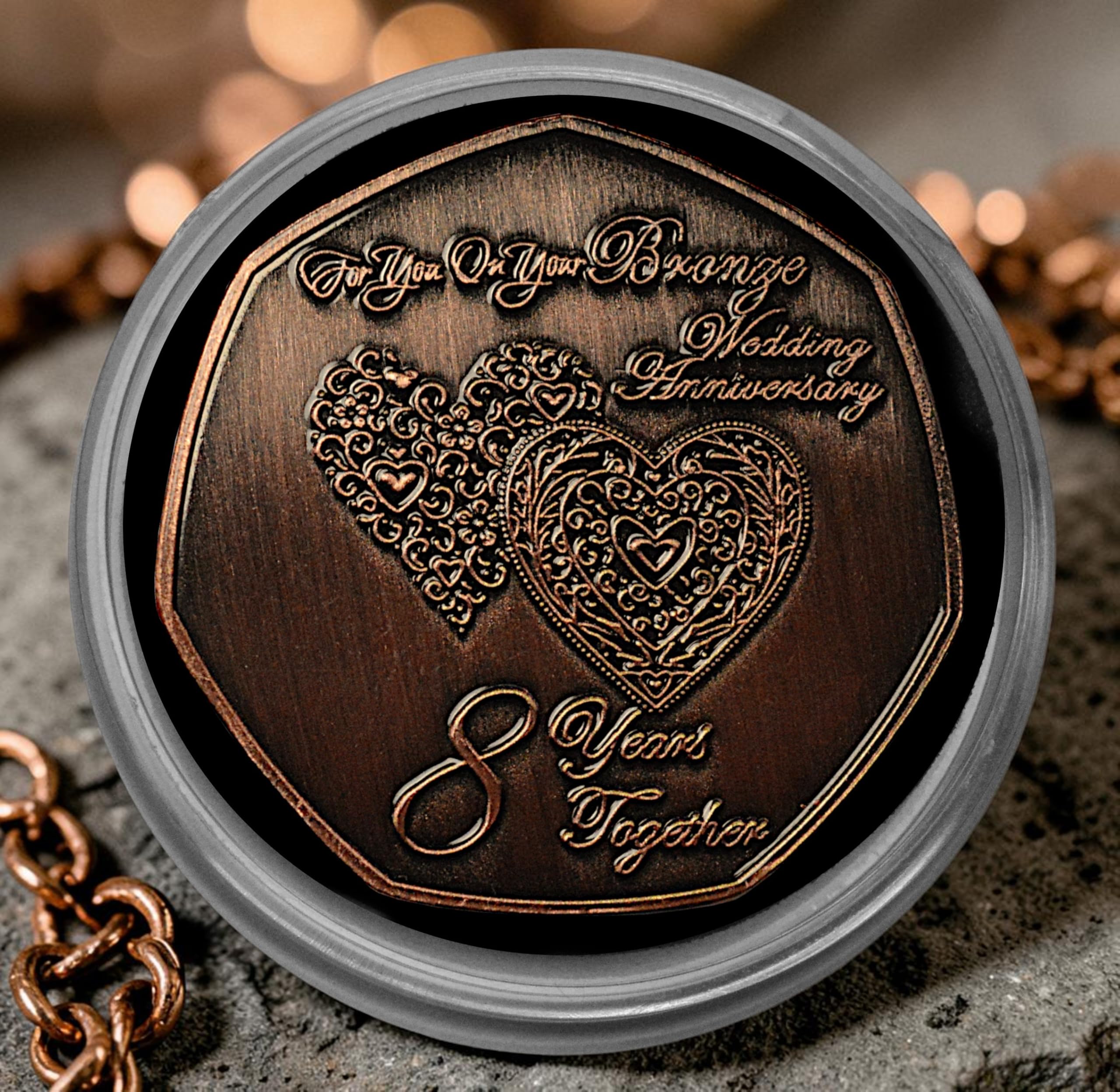 The Commemorative Coin Company YOUR 8th BRONZE WEDDING ANNIVERSARY Commemorative in Capsule. Bronze. 8 Years of Marriage. Gift for Couple Husband/Wife