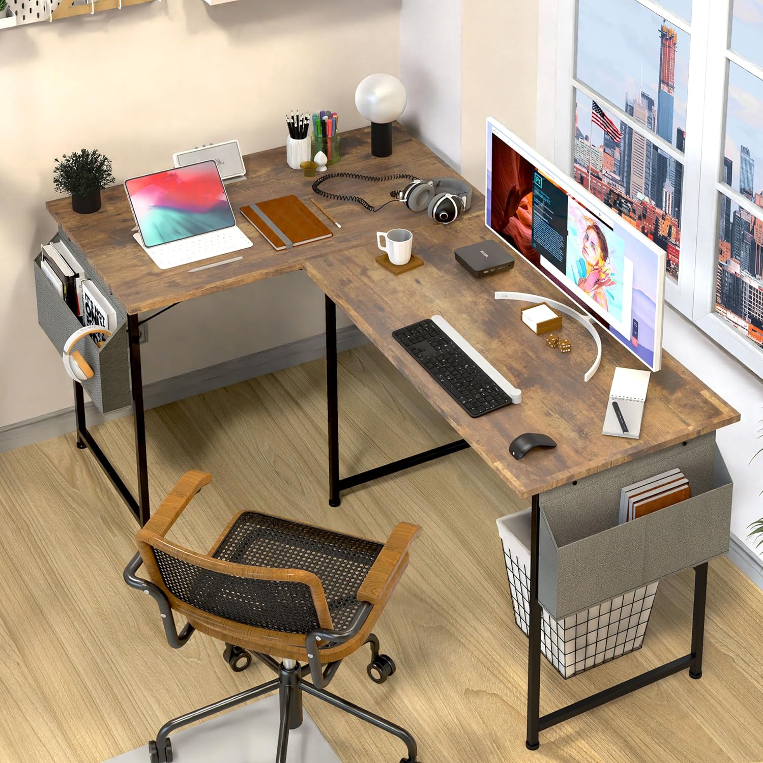 Small Space Writing Desk with Headphone Hooks, Modern Simple Design, Suitable for Study, Home Office and Living Room