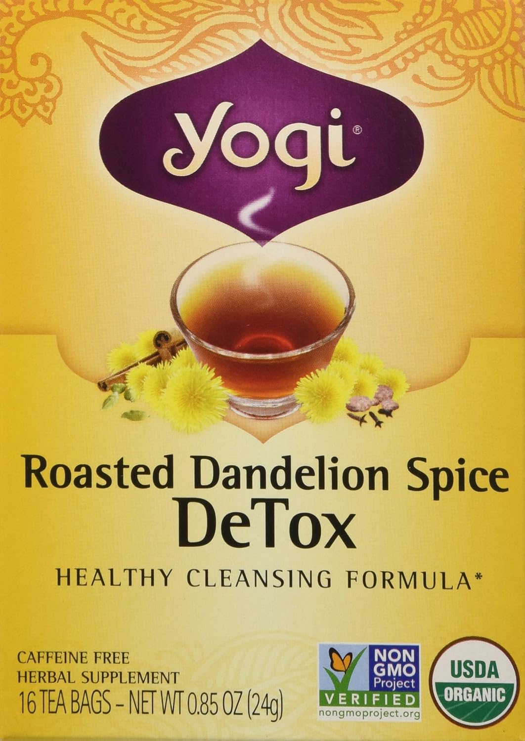 Yogi Tea Roasted Dandelion Spice Detox Healthy Cleansing Formula, Pack of 6 (96 Bags Total