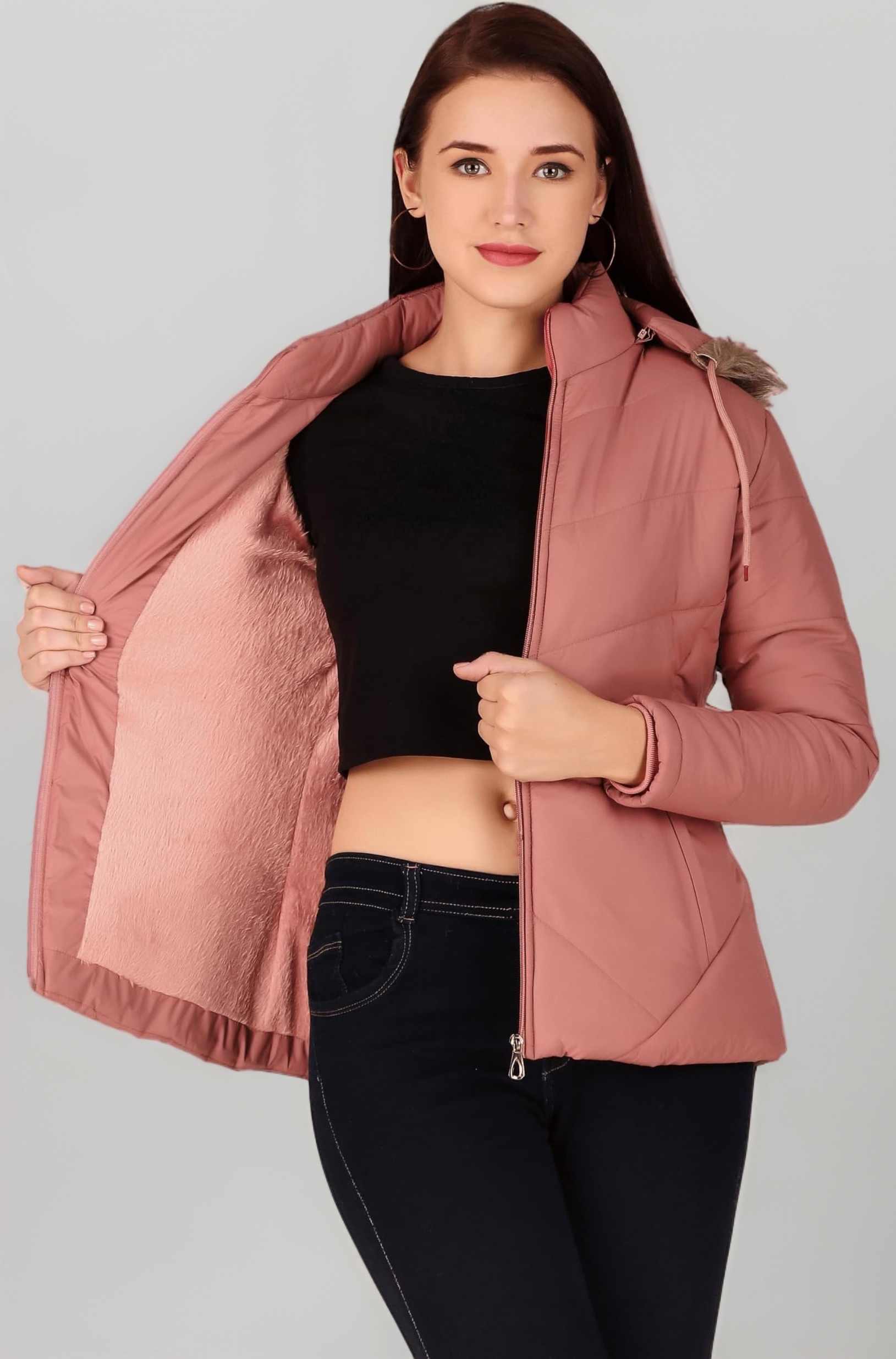 Brazo Girls and Women's Puffer Regular Fit Bomber Jacket For Winter Wear | Hooded Neck | Full Sleeve | Zipper | Casual Jacket For Woman & Girl | Western Stylish Jacket For Women