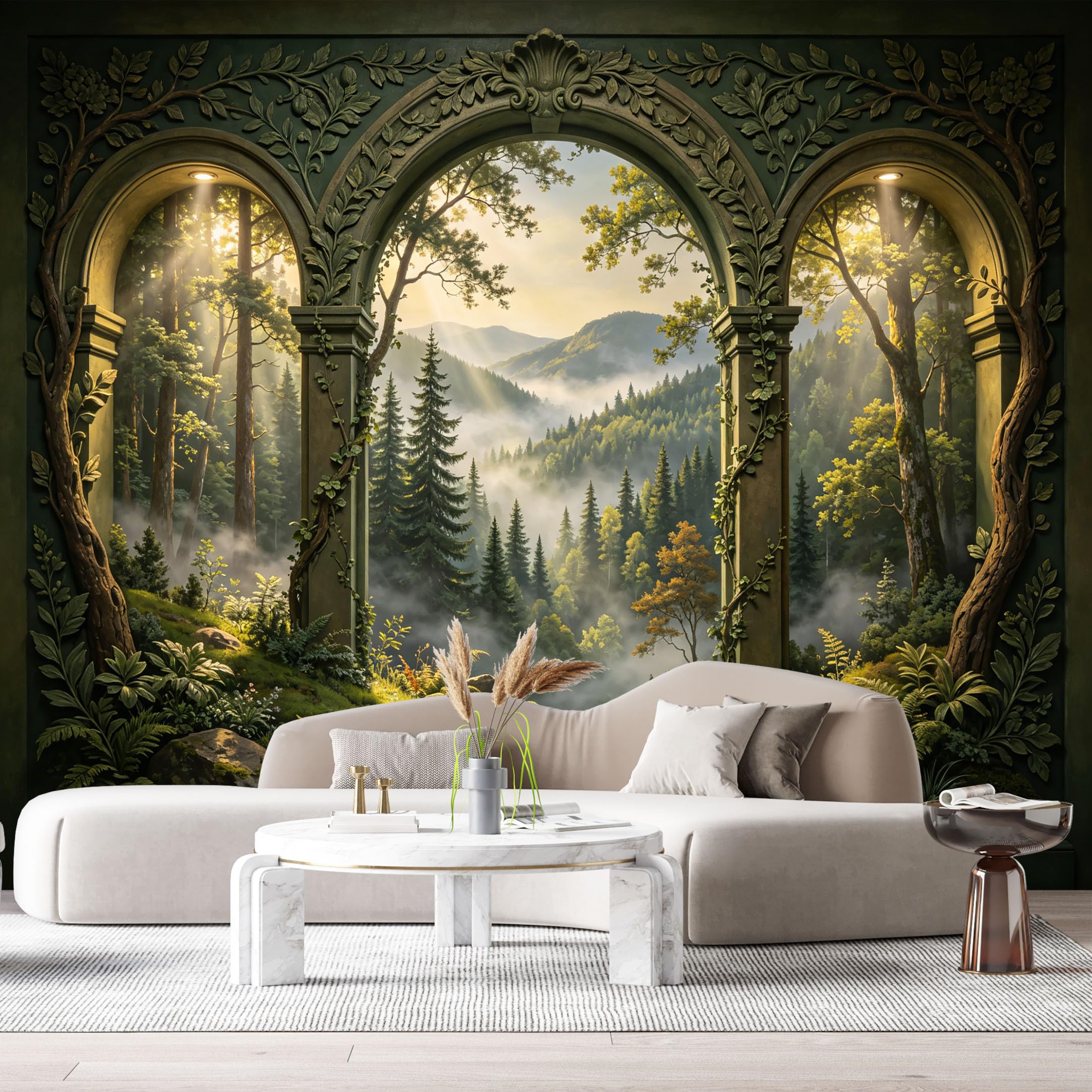 Custom Size Wall Murals Archway Mountain Forest Landscape 3D Trompe L'Oeil SelfAdhesiveWall Fabric Removable Wallpaper Wall Decor for Living Room Bedroom Bathroom