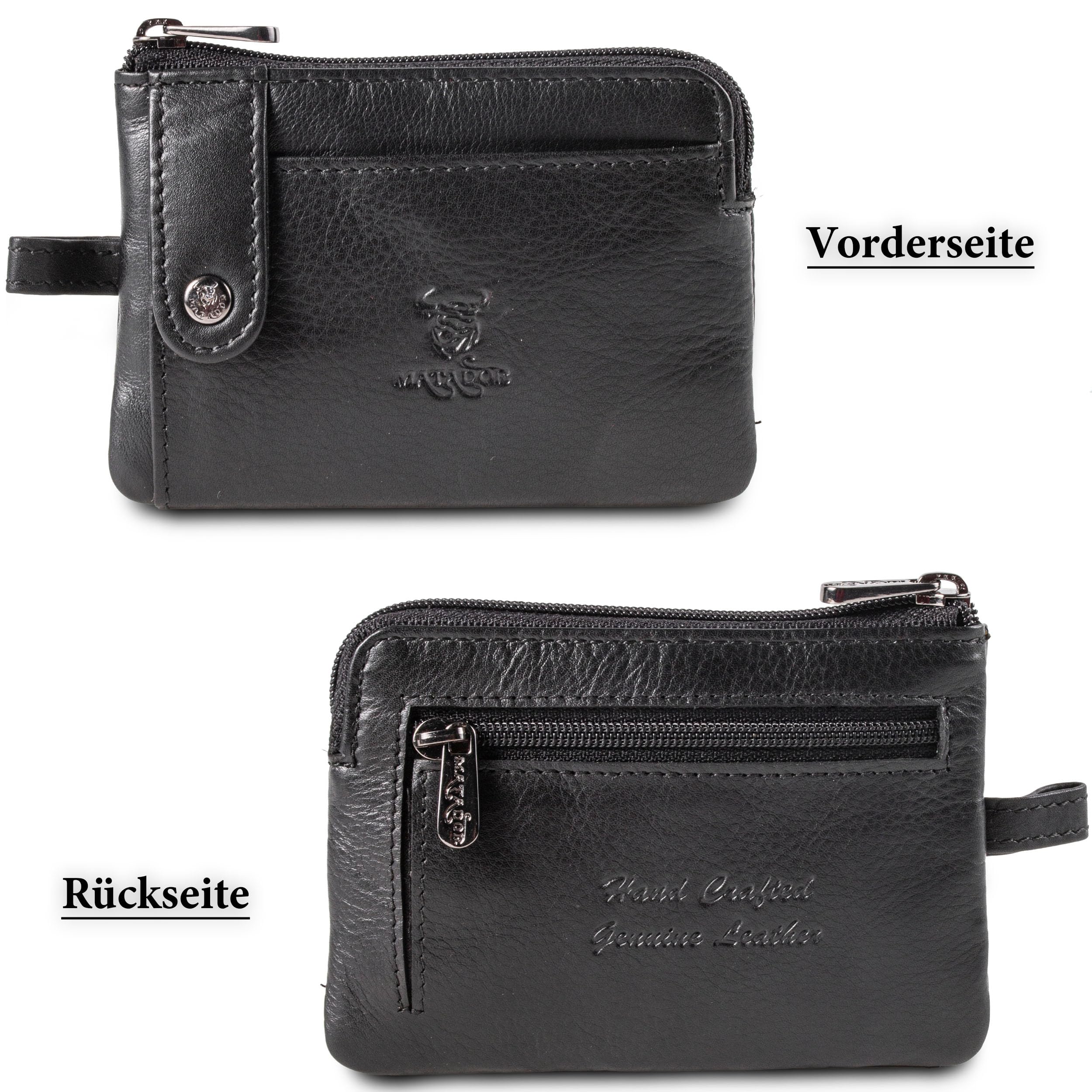 MATADOR Porte Clef avec 2 Porte Carte Crédit et Porte Monnaie en Cuir Véritable | Mini Pochette Rangement Clé avec Blocage RFID et Boîte Cadeau | Sac Cuir Porte Clés Multifonction | Accessoire Voiture