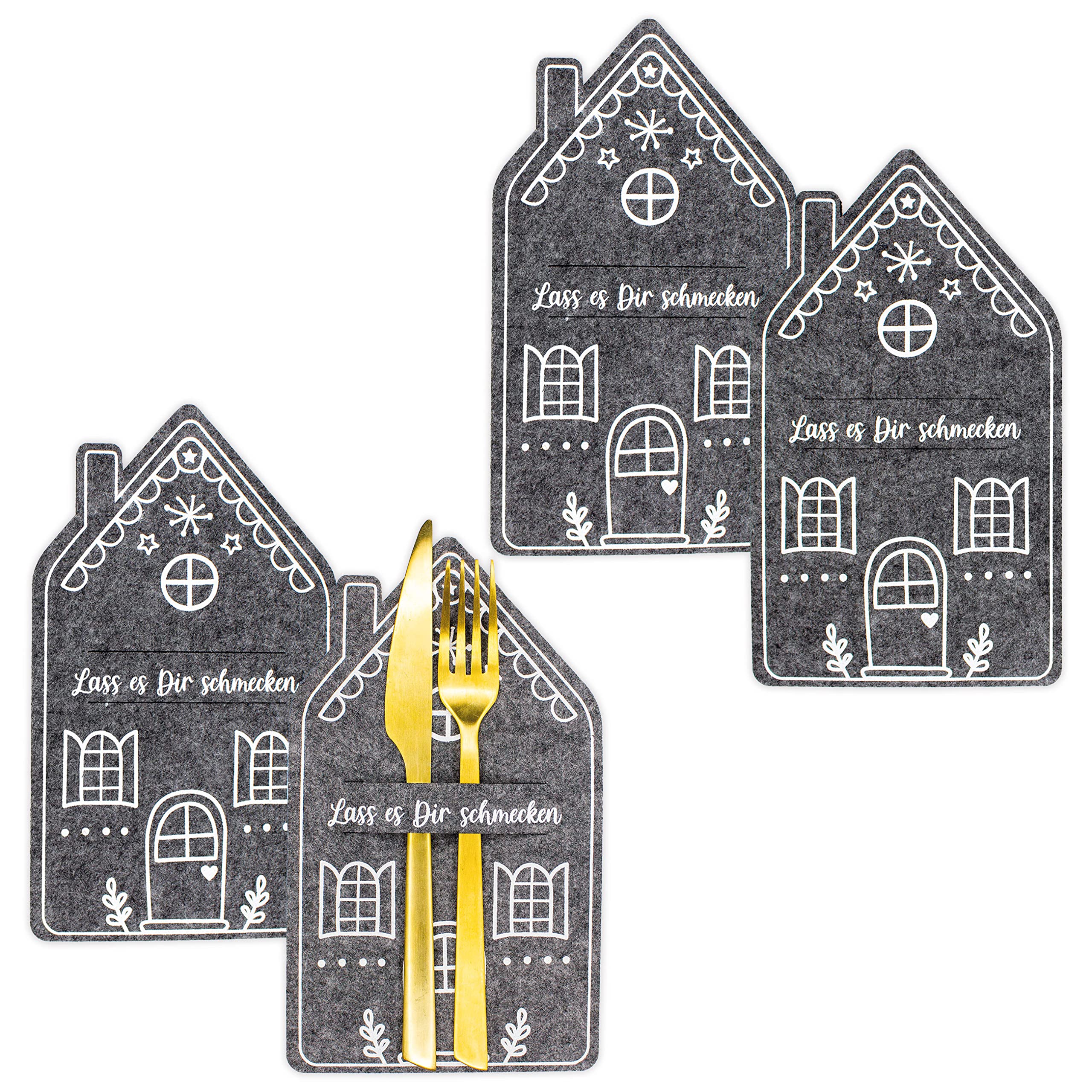 Papierdrachen Set 4 Portaposate In Feltro Natale Motivo Angelo - Grigio 20x17 Cm - Decorazione Tavola Natalizia