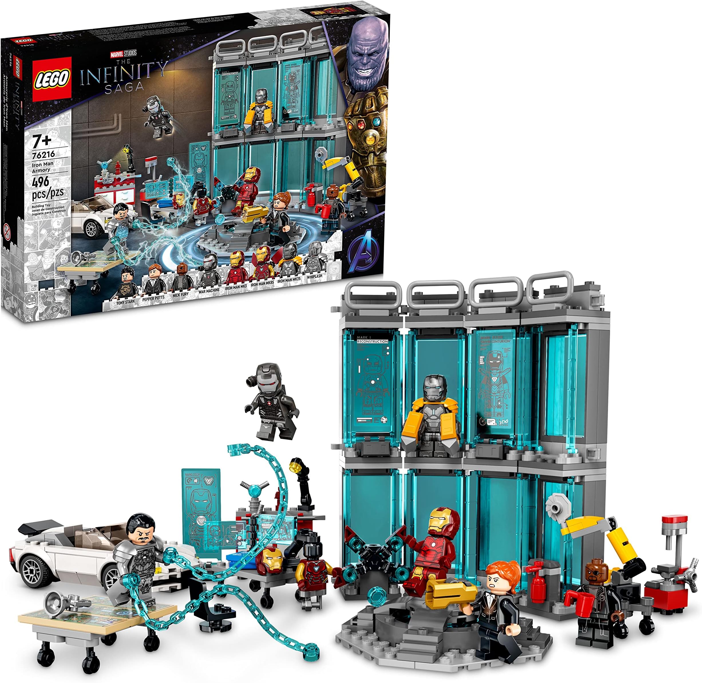 Marvel Iron Man Armory Toy Building Set 76216, Avengers Gift for 7 Plus Year Old Kids, Boys & Girls, Marvel Building Kit with MK3, MK25 and MK85 Suit Minifigures