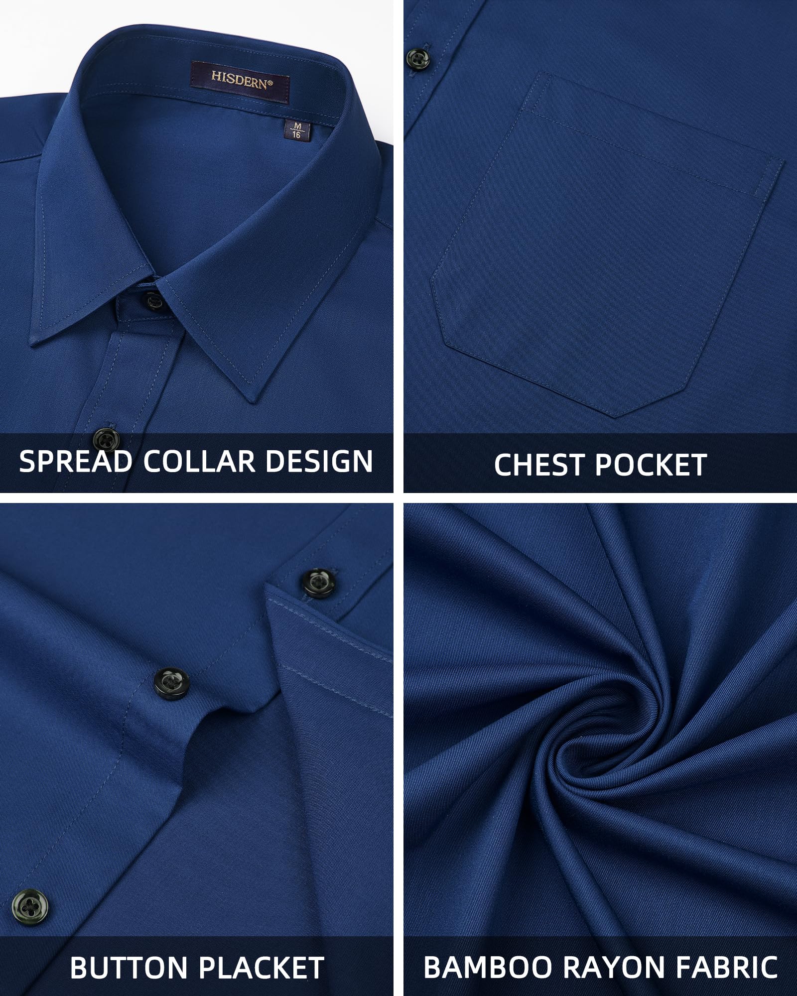 HISDERN Camicia Maniche Corte Uomo Camicia Uomo Estiva in Fibra di bambù Camicie Regular Business con Bottoni e Tasche