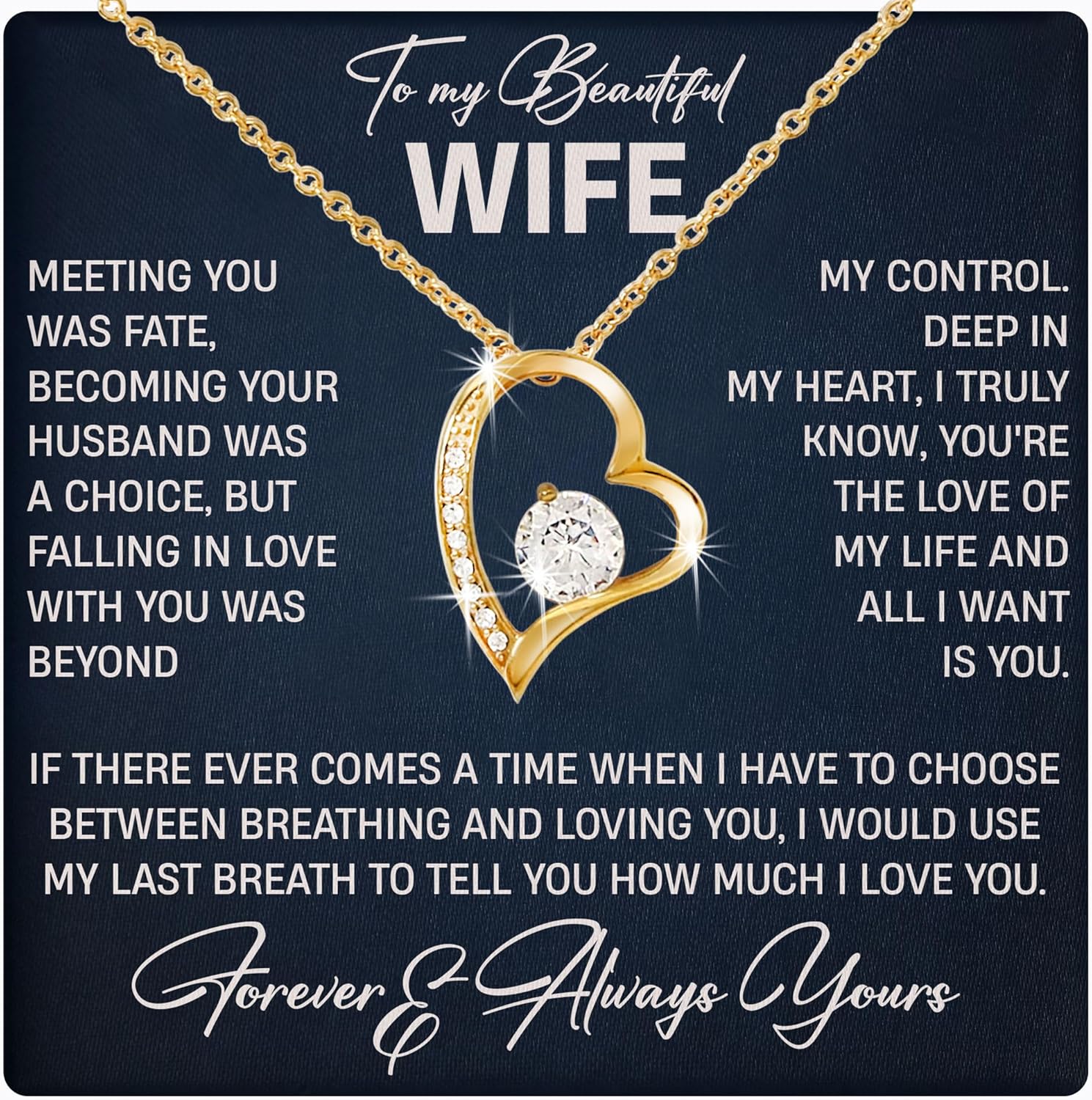 Romantic Gift for Wife - To My Beautiful Wife Love Knot Necklace, Anniversary & Birthday Jewelry Gift Box, with Sentimental Message Card