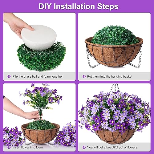 Miniatura 3 de Flores artificiales con maceta colgante para exteriores, margaritas de seda sintética, plantas resistentes a los rayos UV en cesta, porche, jardín,