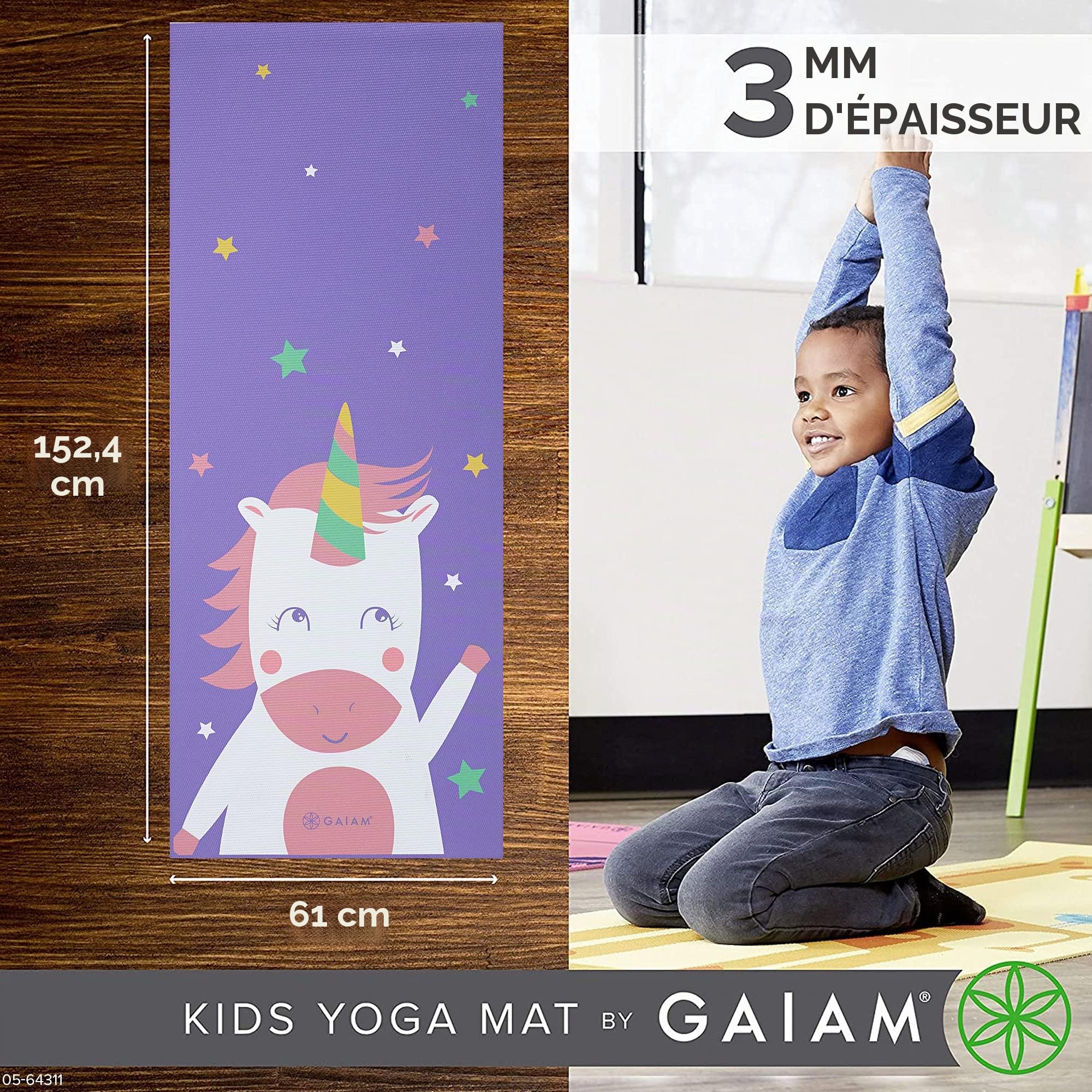Gaiam Tapis de yoga pour enfants avec imprimés amusants, temps de jeu pour bébés, tout-petits actifs et calmes (152,4 cm L x 61 cm l x 3 mm d'épaisseur)