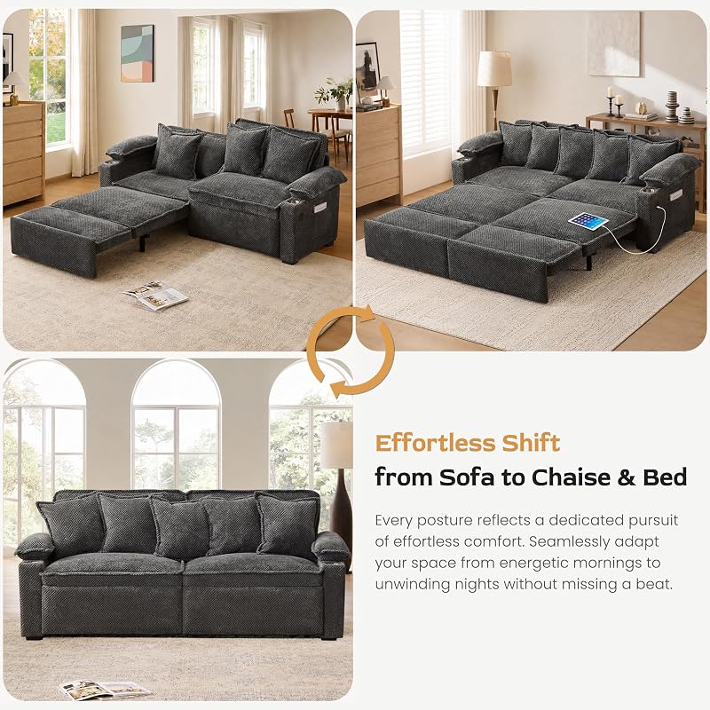 Insdq 90" Sleeper Sofa, 3-in-1 Pull Out Sofa Bed for Bedroom Living Room image 3